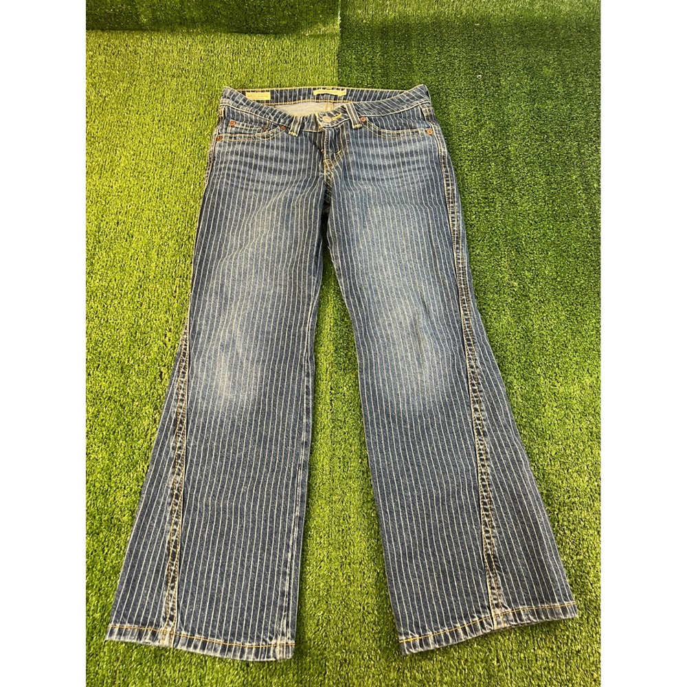 Levis Noughties Bootcut Pinstripe Jeans Blue White Striped Flare 28x30 Big E